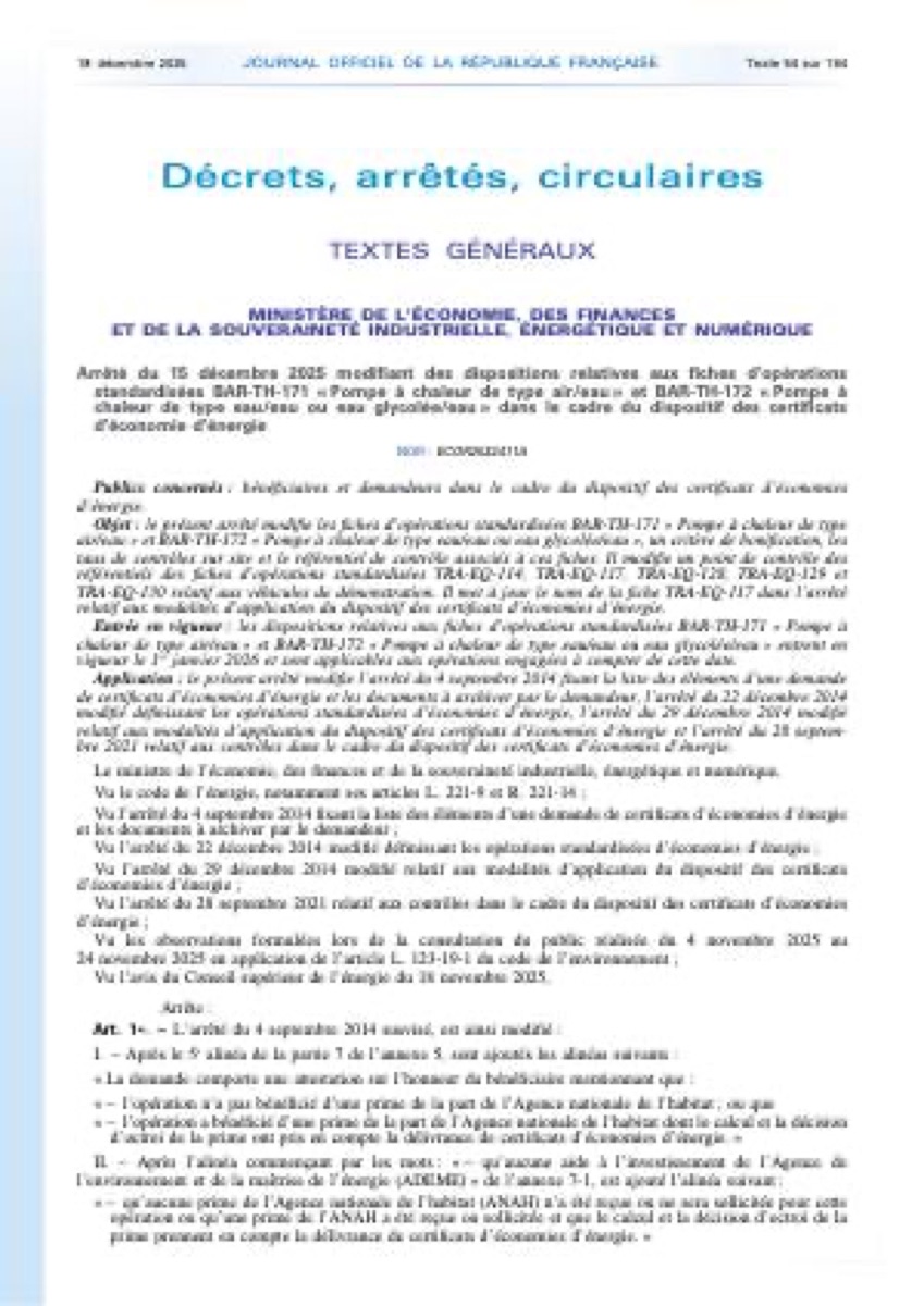 ACTU CEE - NOUVEL ARRÊTÉ CEE FICHES PAC - 01/01/26