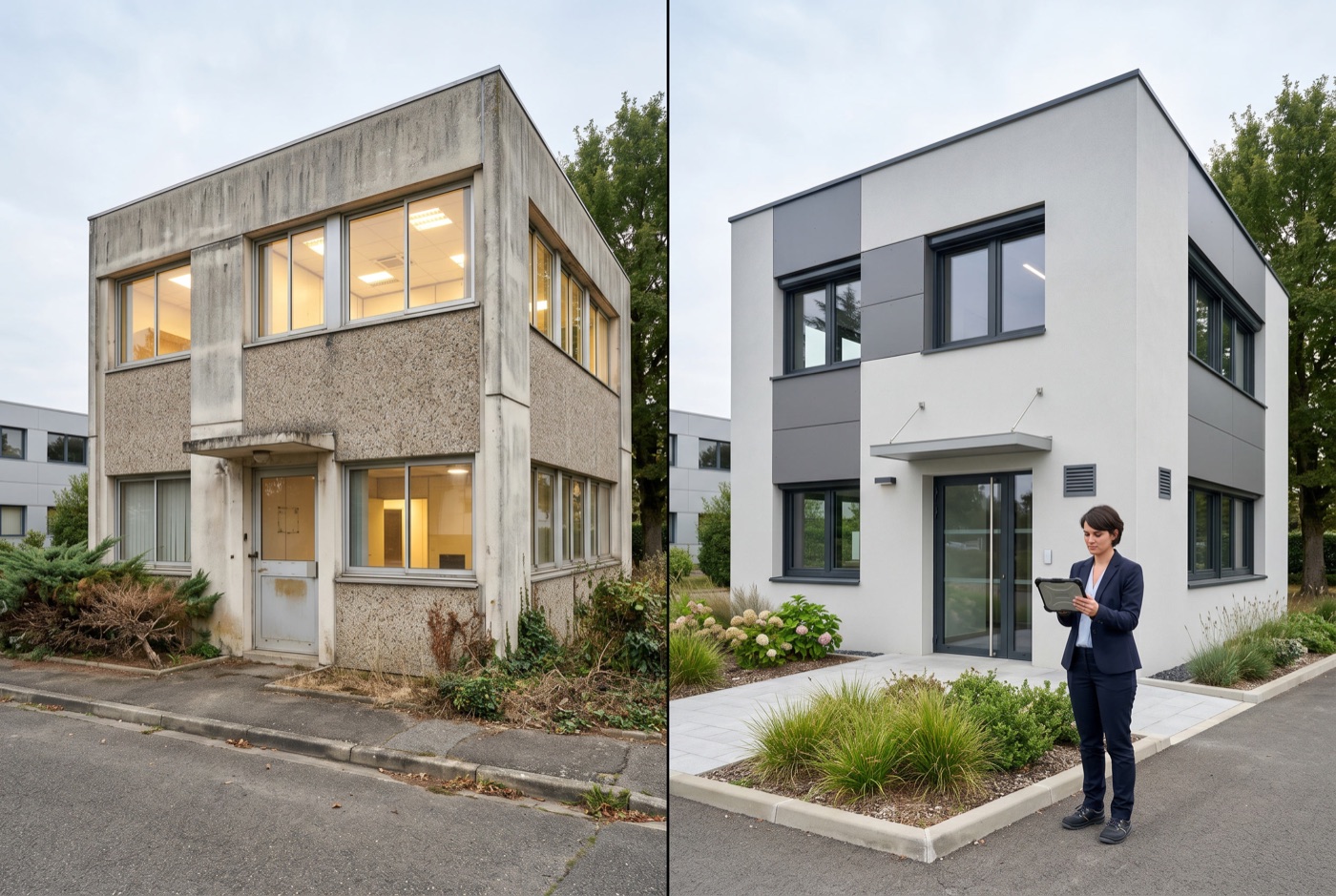 Suivi de chantier tertiaire — avant/après rénovation site occupé