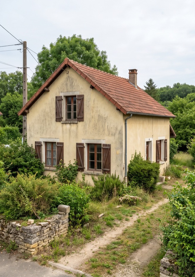 Pavillon avant rénovation — classe E, façade dégradée