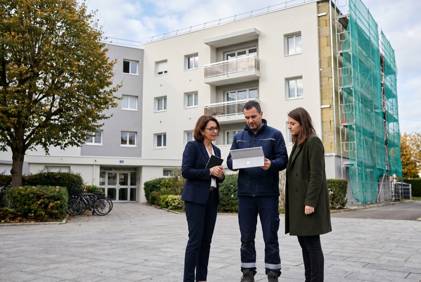 Montage financier copropriété — équipe S2EE devant résidence